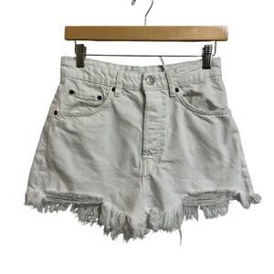 Zara womens white denim distressed frayed white high rise shorts‎ size Small